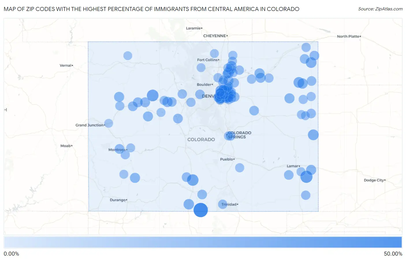 Zip Codes with the Highest Percentage of Immigrants from Central America in Colorado Map