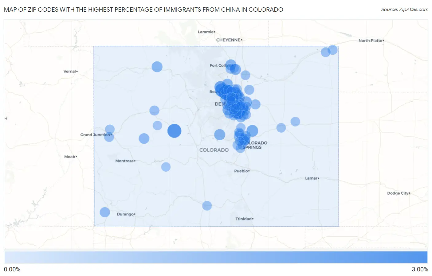 Zip Codes with the Highest Percentage of Immigrants from China in Colorado Map