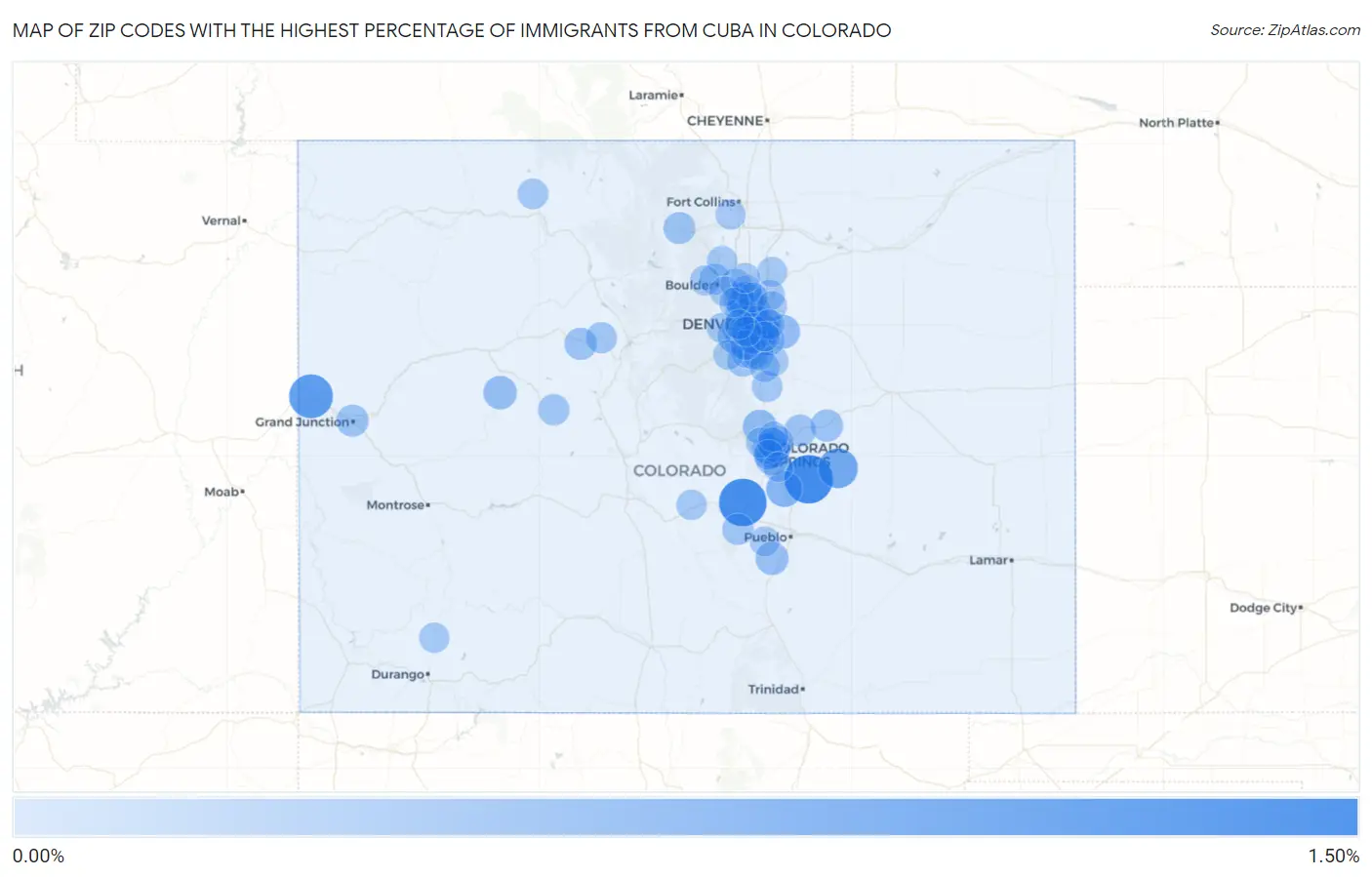 Zip Codes with the Highest Percentage of Immigrants from Cuba in Colorado Map