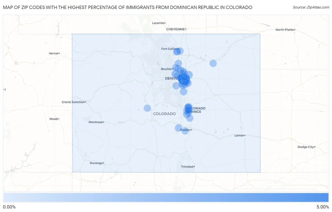 Zip Codes with the Highest Percentage of Immigrants from Dominican Republic in Colorado Map