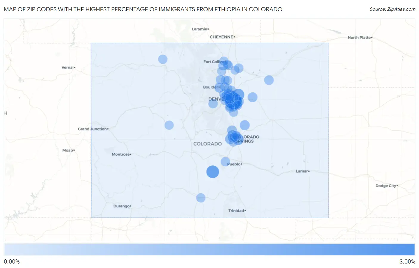 Zip Codes with the Highest Percentage of Immigrants from Ethiopia in Colorado Map