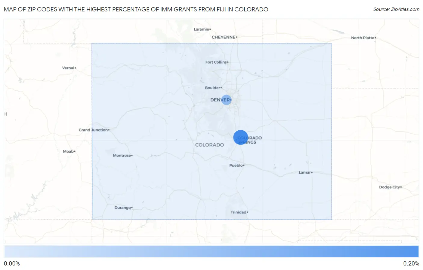 Zip Codes with the Highest Percentage of Immigrants from Fiji in Colorado Map