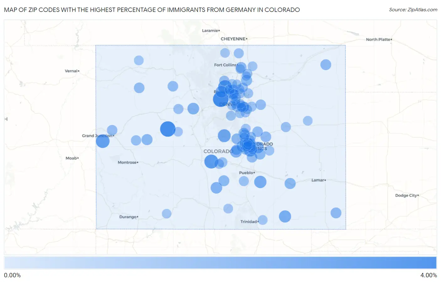Zip Codes with the Highest Percentage of Immigrants from Germany in Colorado Map