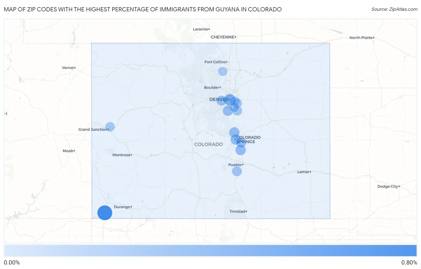 Zip Codes with the Highest Percentage of Immigrants from Guyana in Colorado Map