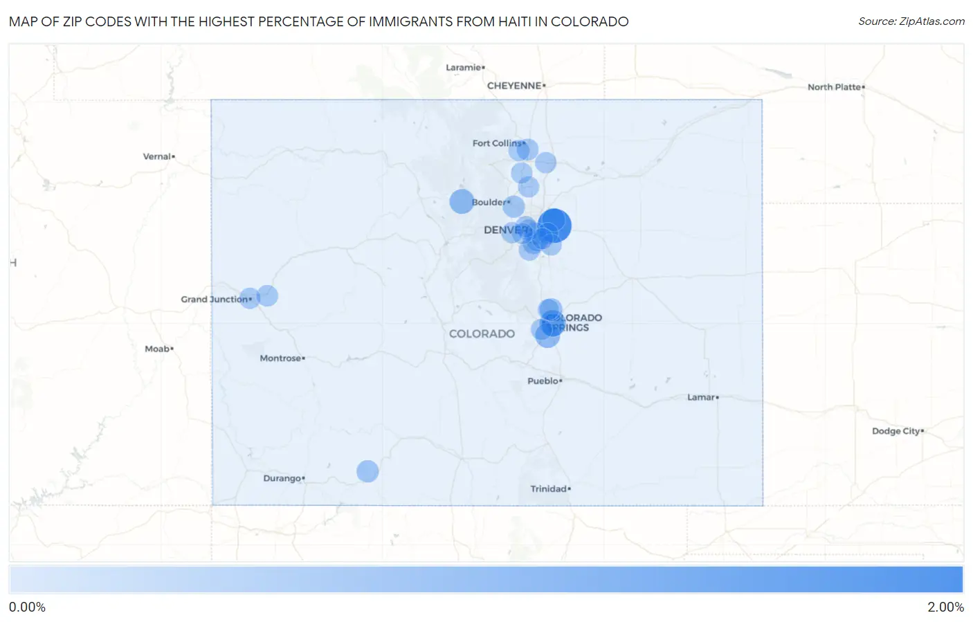 Zip Codes with the Highest Percentage of Immigrants from Haiti in Colorado Map