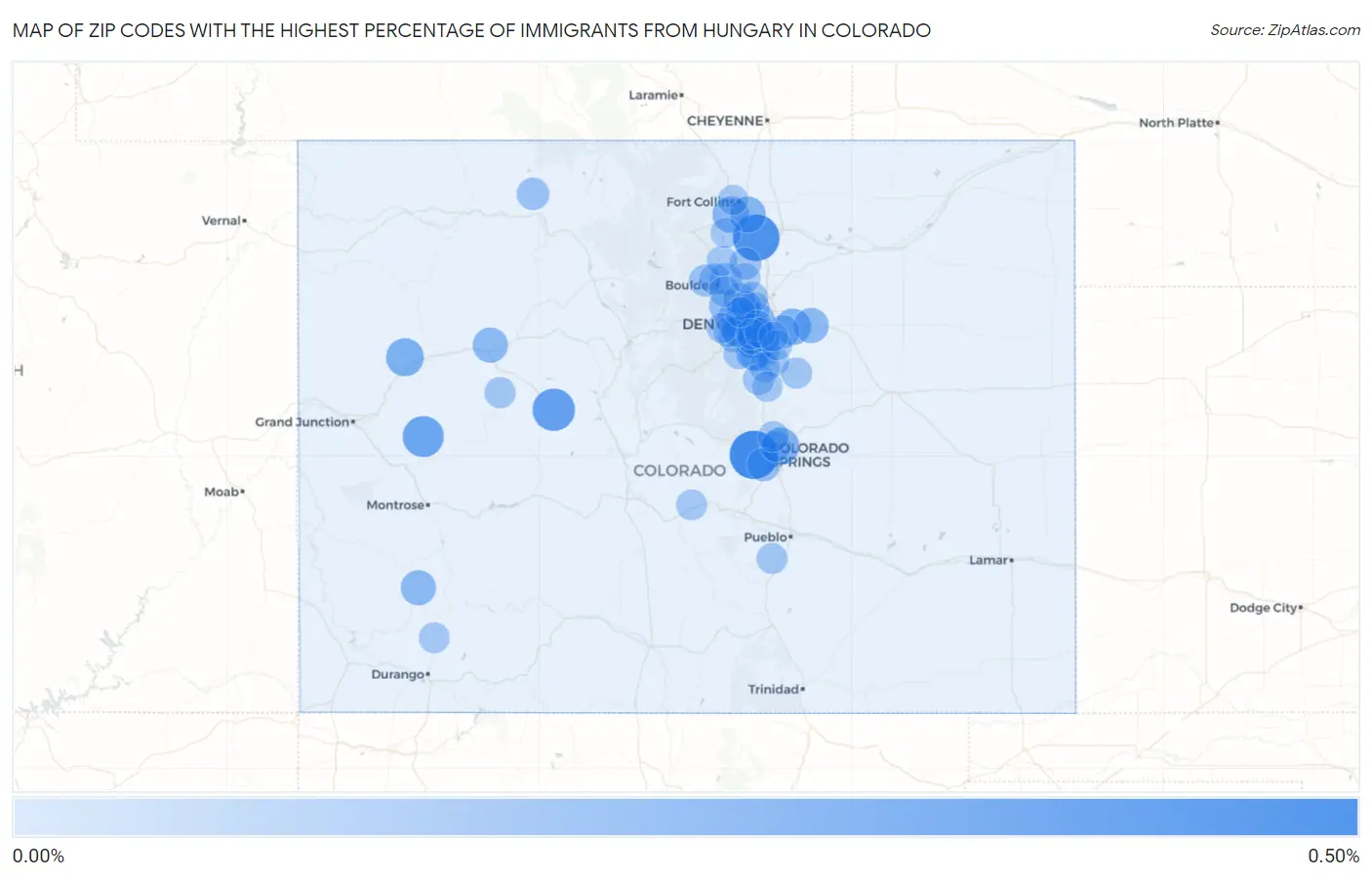 Zip Codes with the Highest Percentage of Immigrants from Hungary in Colorado Map