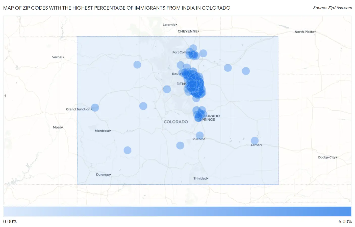 Zip Codes with the Highest Percentage of Immigrants from India in Colorado Map