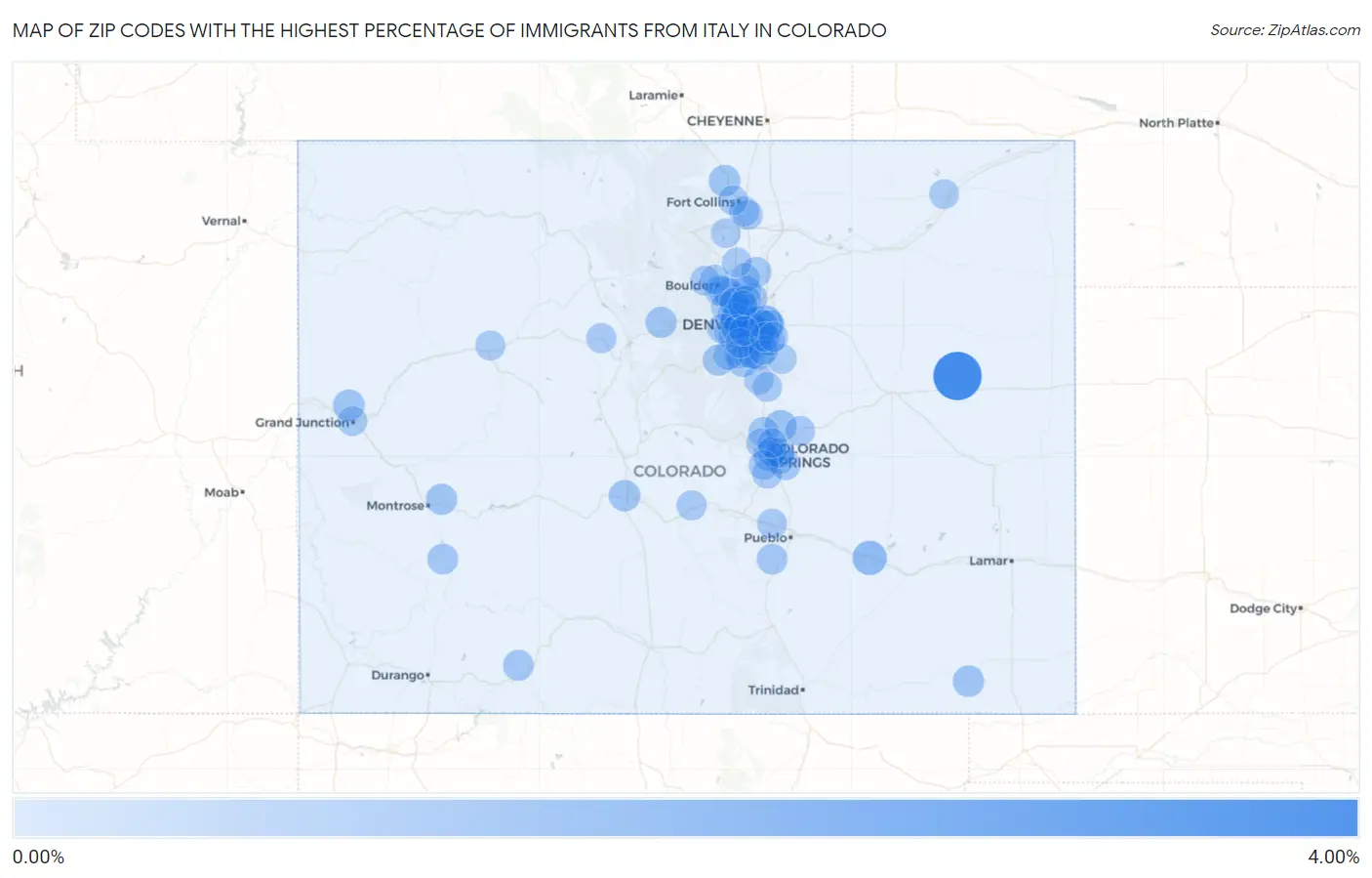 Zip Codes with the Highest Percentage of Immigrants from Italy in Colorado Map