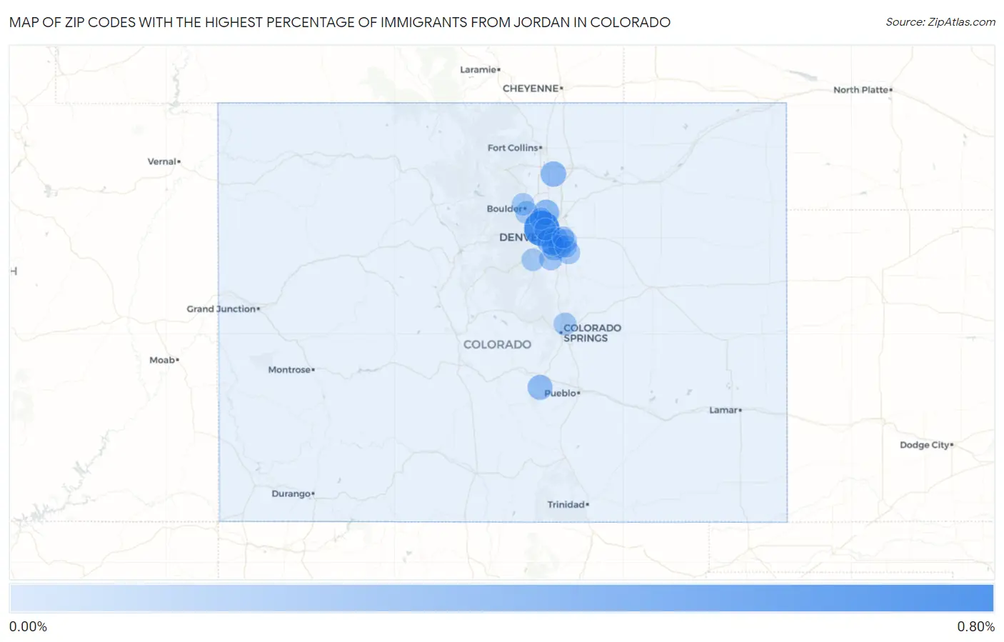 Zip Codes with the Highest Percentage of Immigrants from Jordan in Colorado Map