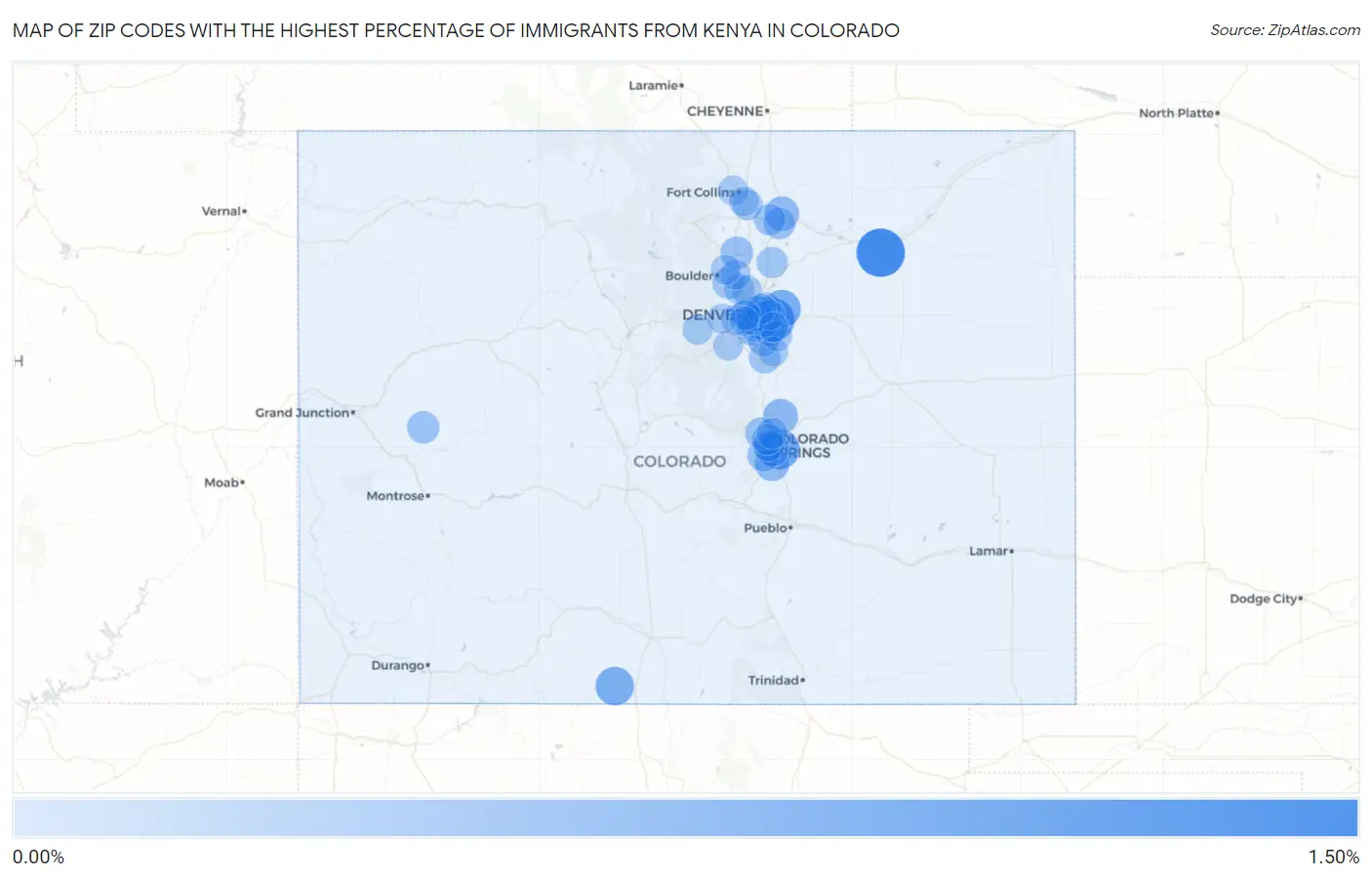 Zip Codes with the Highest Percentage of Immigrants from Kenya in Colorado Map
