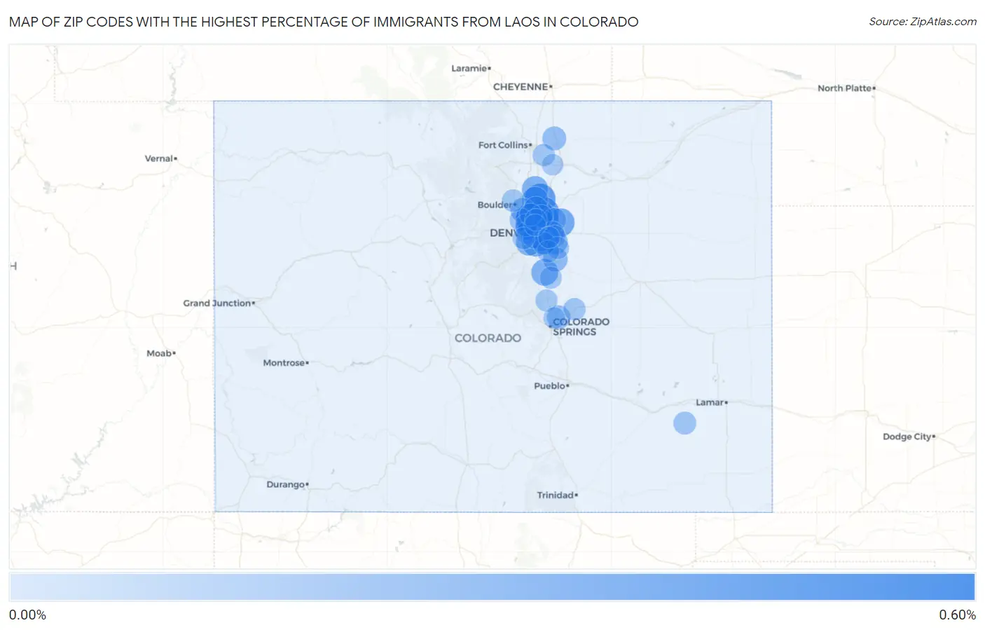 Zip Codes with the Highest Percentage of Immigrants from Laos in Colorado Map