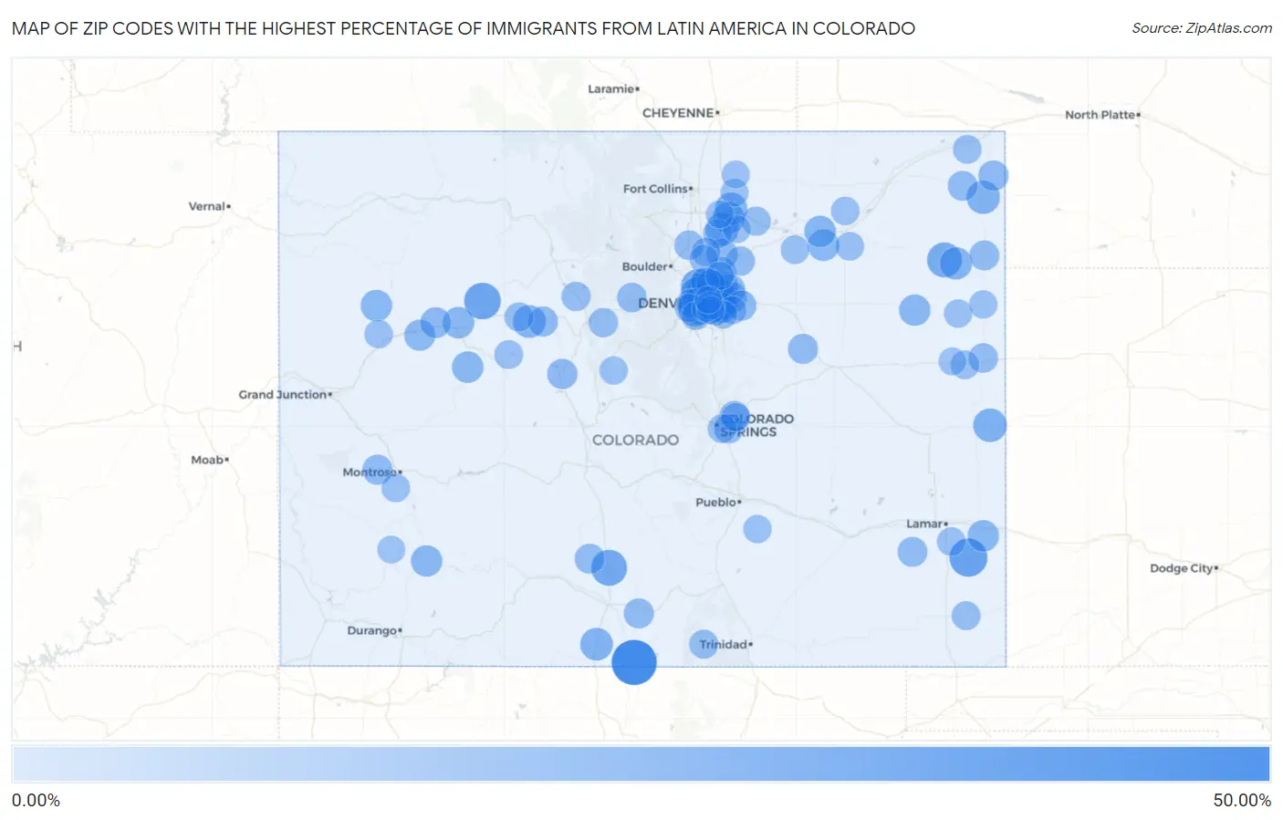 Zip Codes with the Highest Percentage of Immigrants from Latin America in Colorado Map