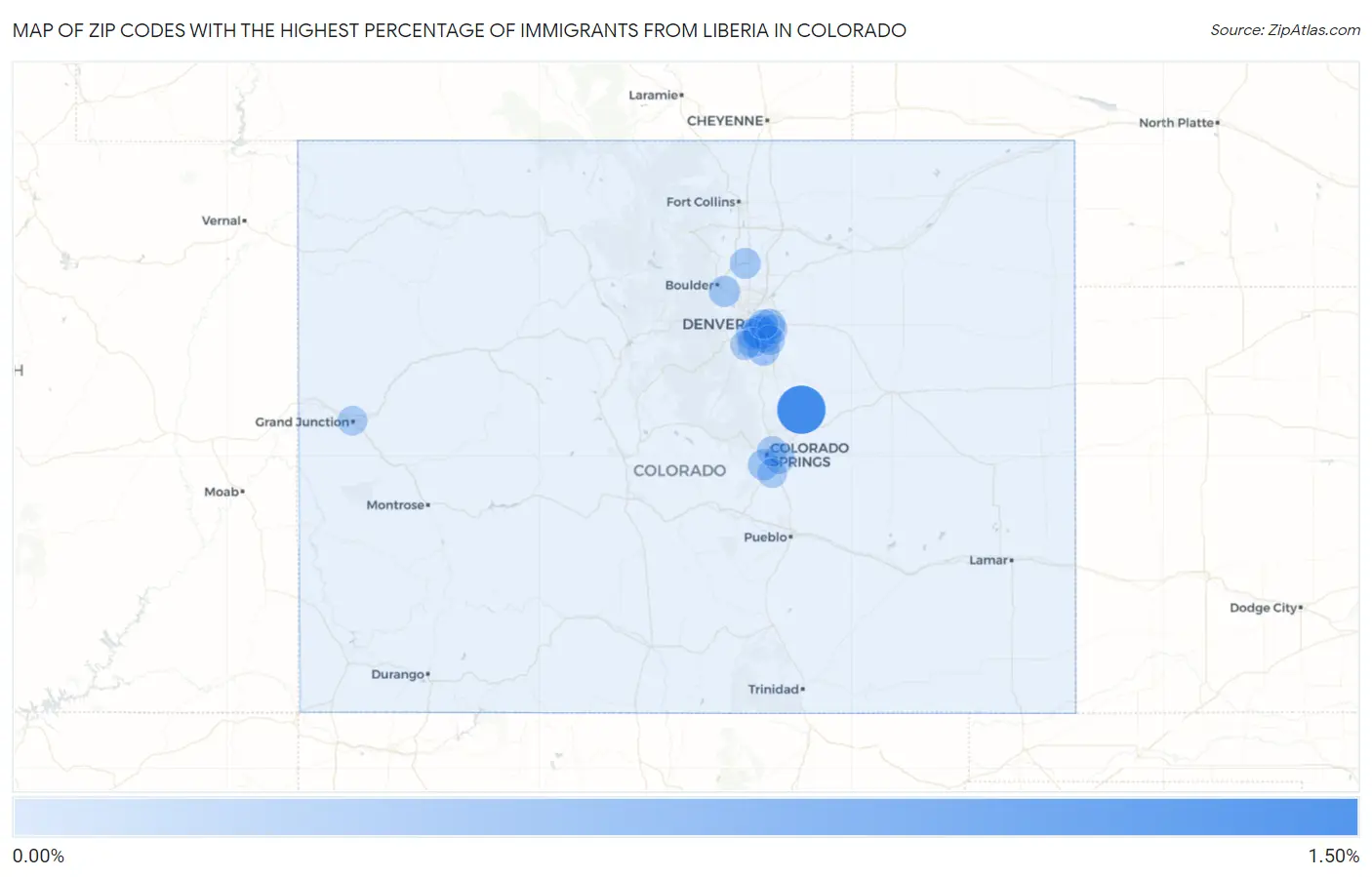 Zip Codes with the Highest Percentage of Immigrants from Liberia in Colorado Map