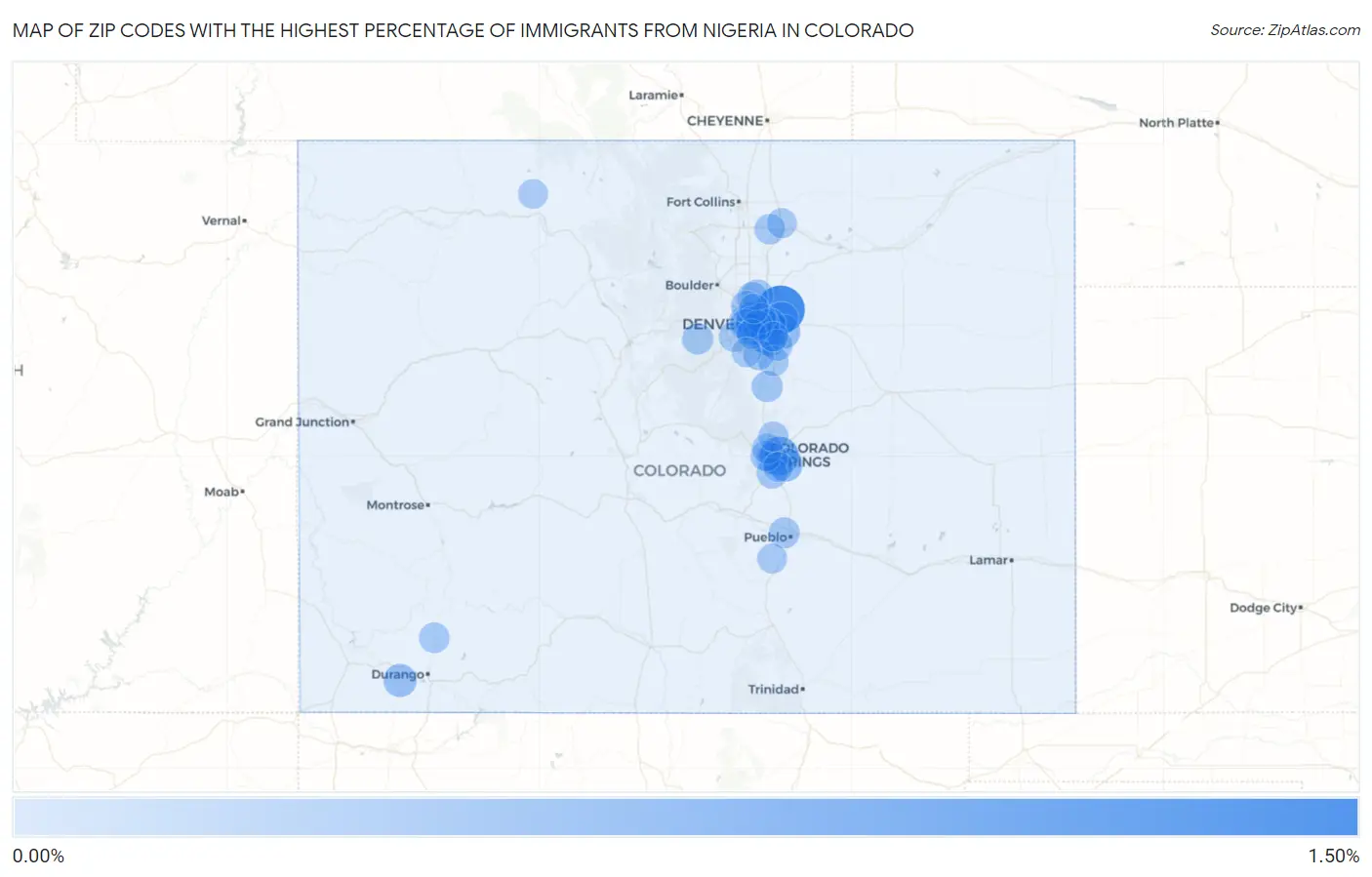 Zip Codes with the Highest Percentage of Immigrants from Nigeria in Colorado Map