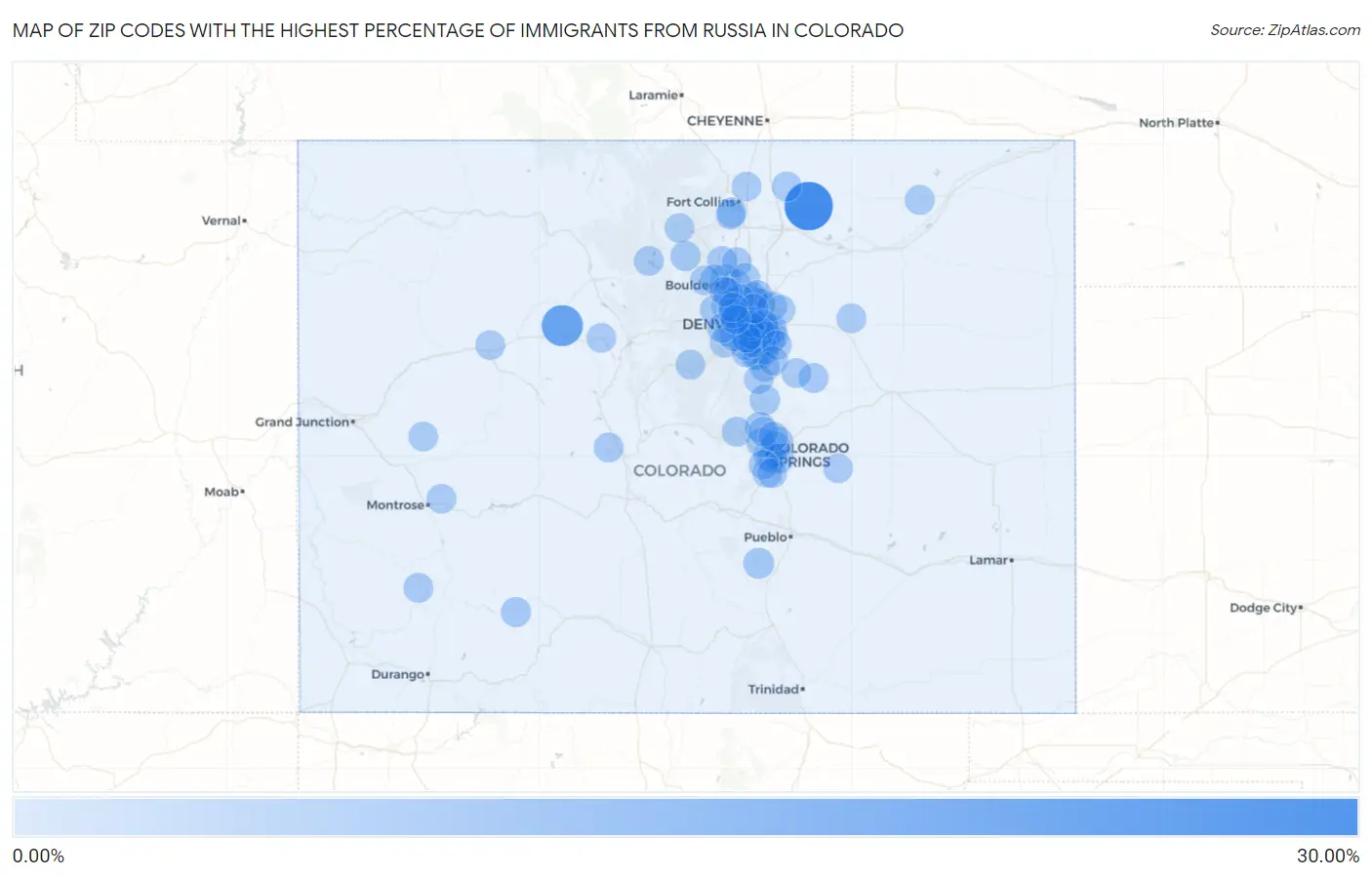Zip Codes with the Highest Percentage of Immigrants from Russia in Colorado Map