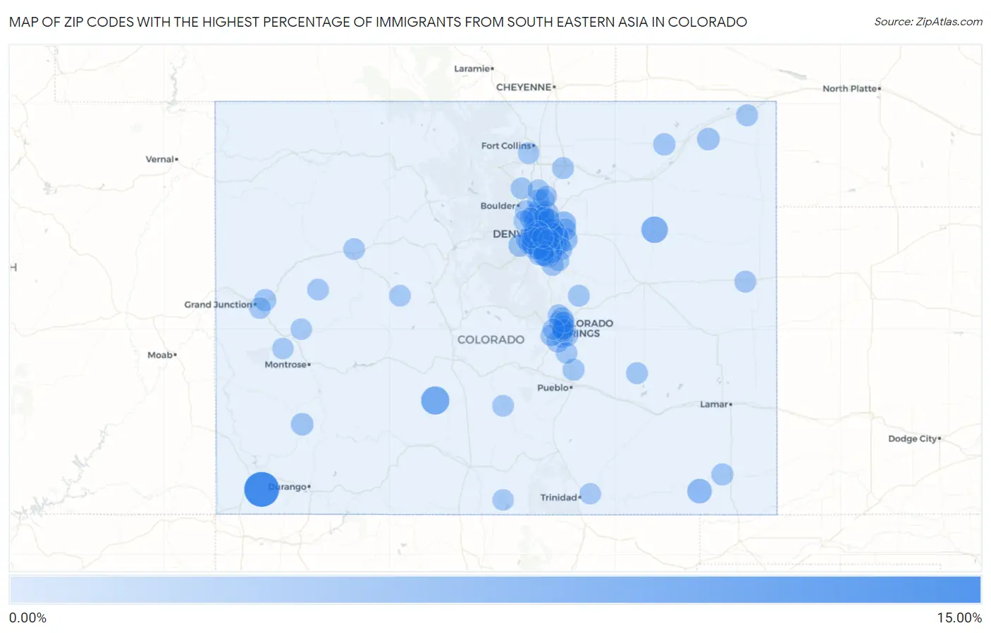 Zip Codes with the Highest Percentage of Immigrants from South Eastern Asia in Colorado Map