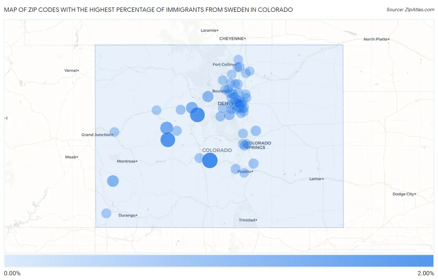 Zip Codes with the Highest Percentage of Immigrants from Sweden in Colorado Map