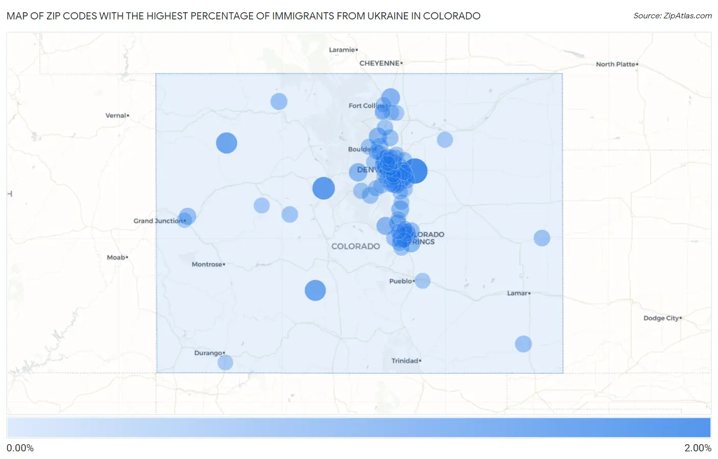 Zip Codes with the Highest Percentage of Immigrants from Ukraine in Colorado Map