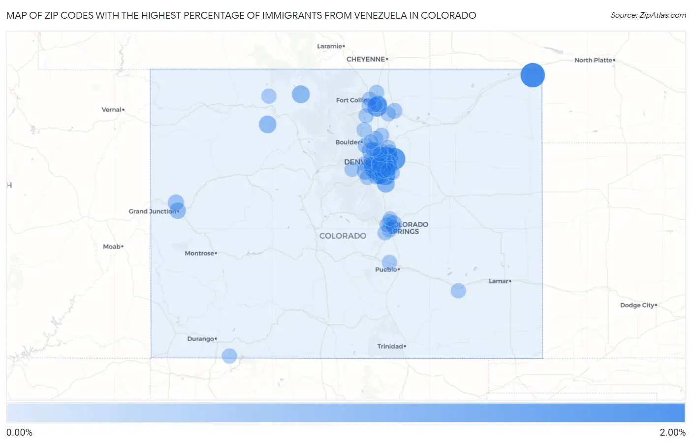 Zip Codes with the Highest Percentage of Immigrants from Venezuela in Colorado Map