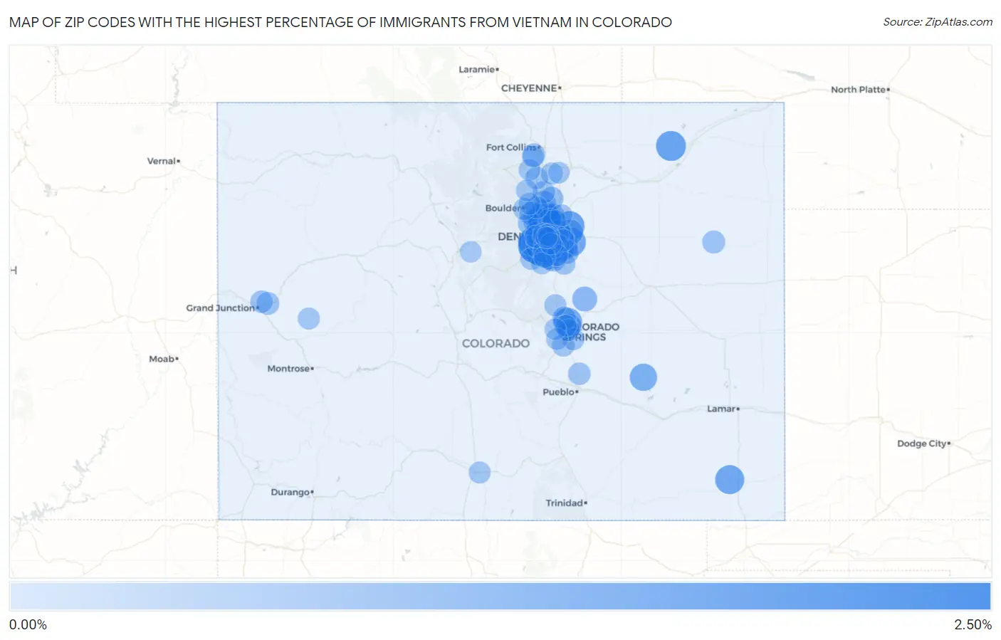 Zip Codes with the Highest Percentage of Immigrants from Vietnam in Colorado Map