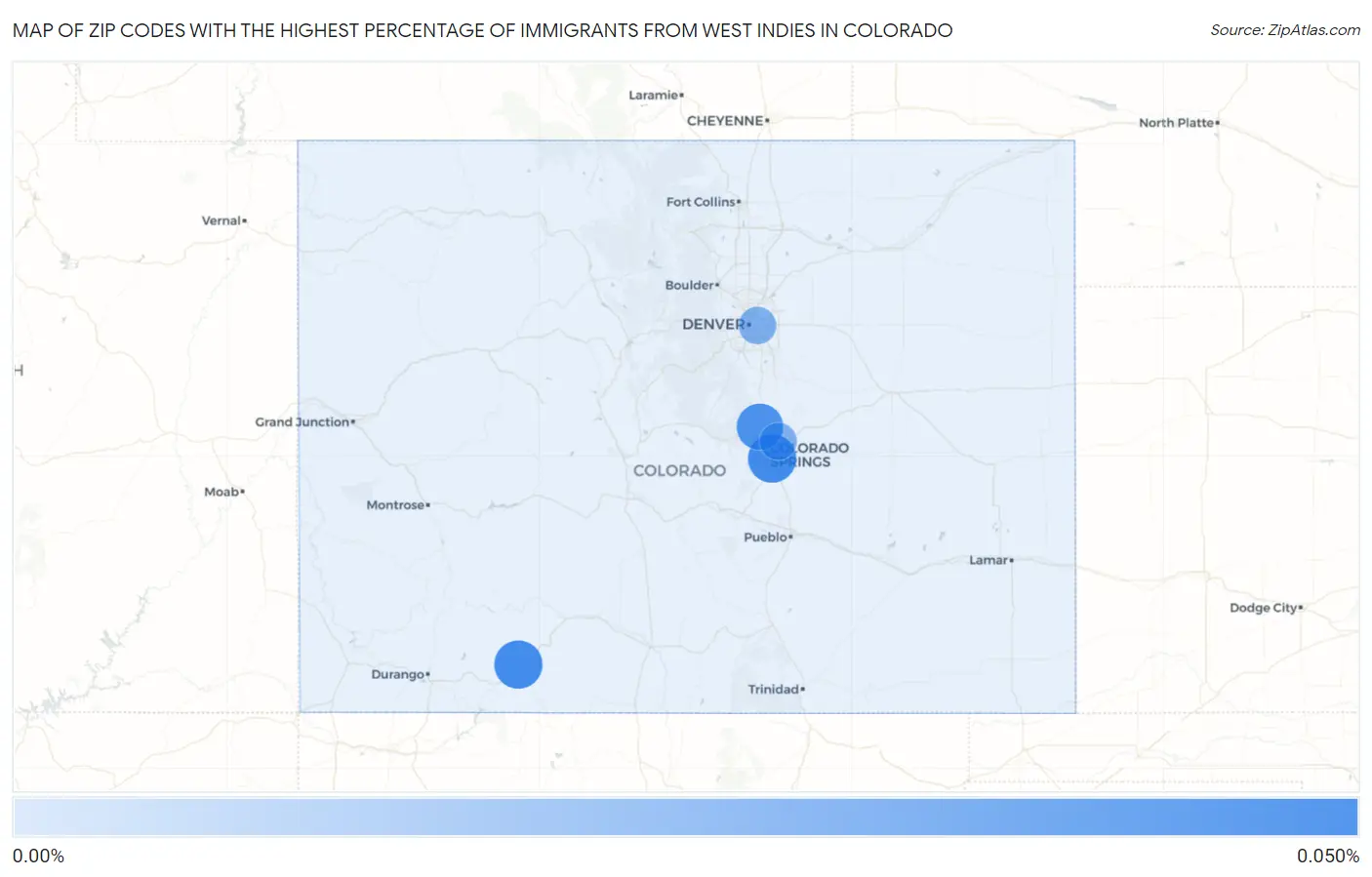 Zip Codes with the Highest Percentage of Immigrants from West Indies in Colorado Map