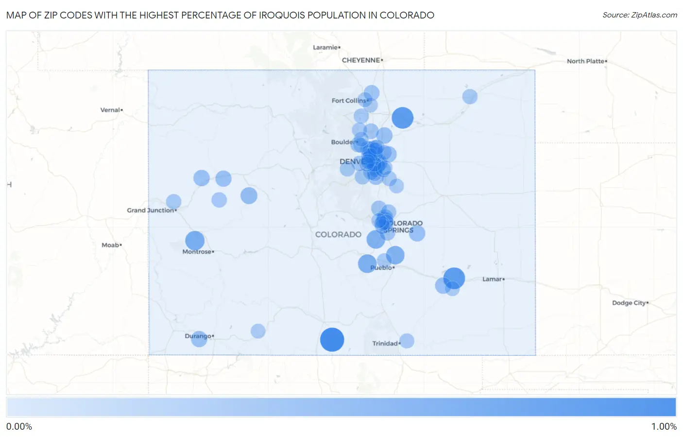 Zip Codes with the Highest Percentage of Iroquois Population in Colorado Map