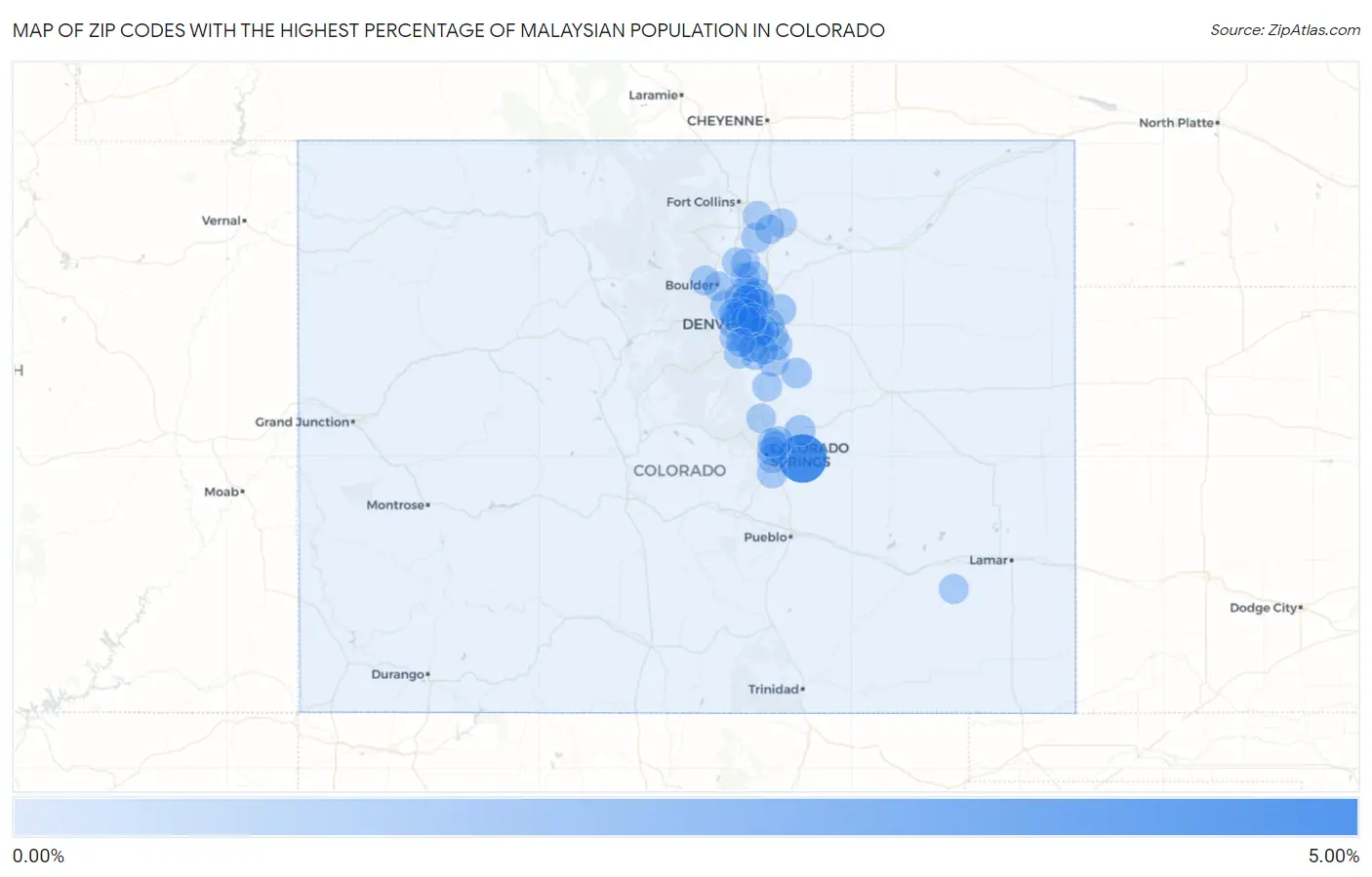 Zip Codes with the Highest Percentage of Malaysian Population in Colorado Map