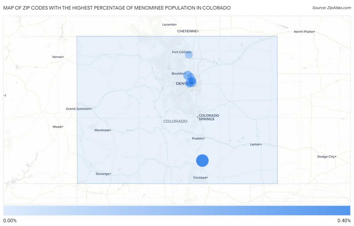 Zip Codes with the Highest Percentage of Menominee Population in Colorado Map