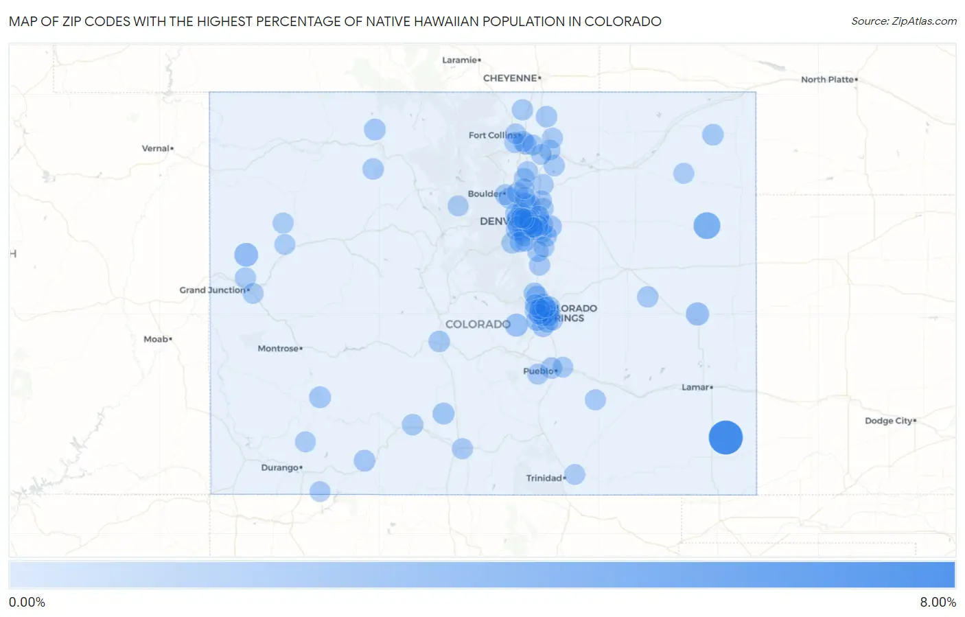 Zip Codes with the Highest Percentage of Native Hawaiian Population in Colorado Map