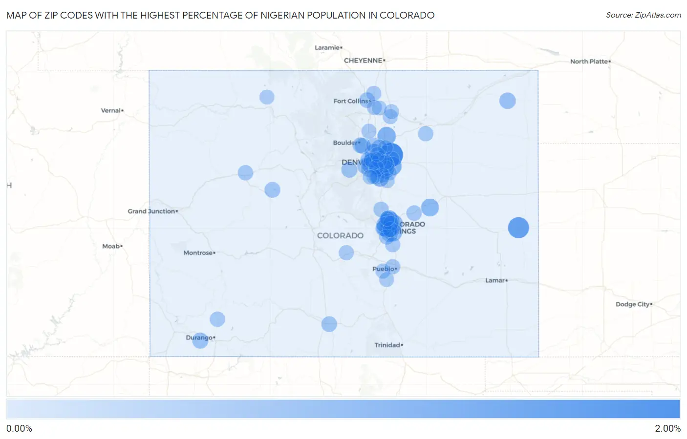 Zip Codes with the Highest Percentage of Nigerian Population in Colorado Map