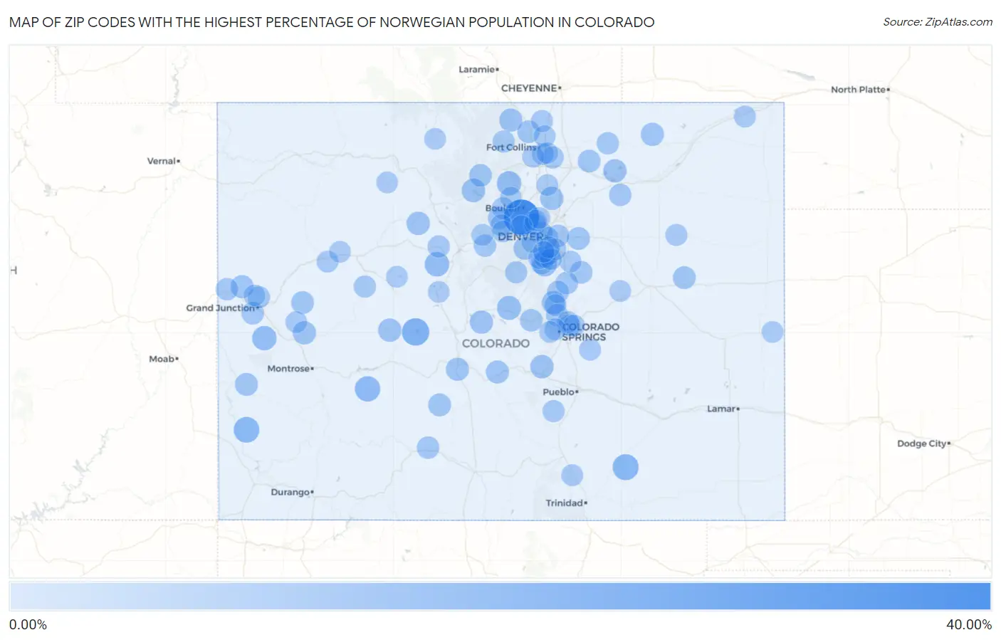 Zip Codes with the Highest Percentage of Norwegian Population in Colorado Map