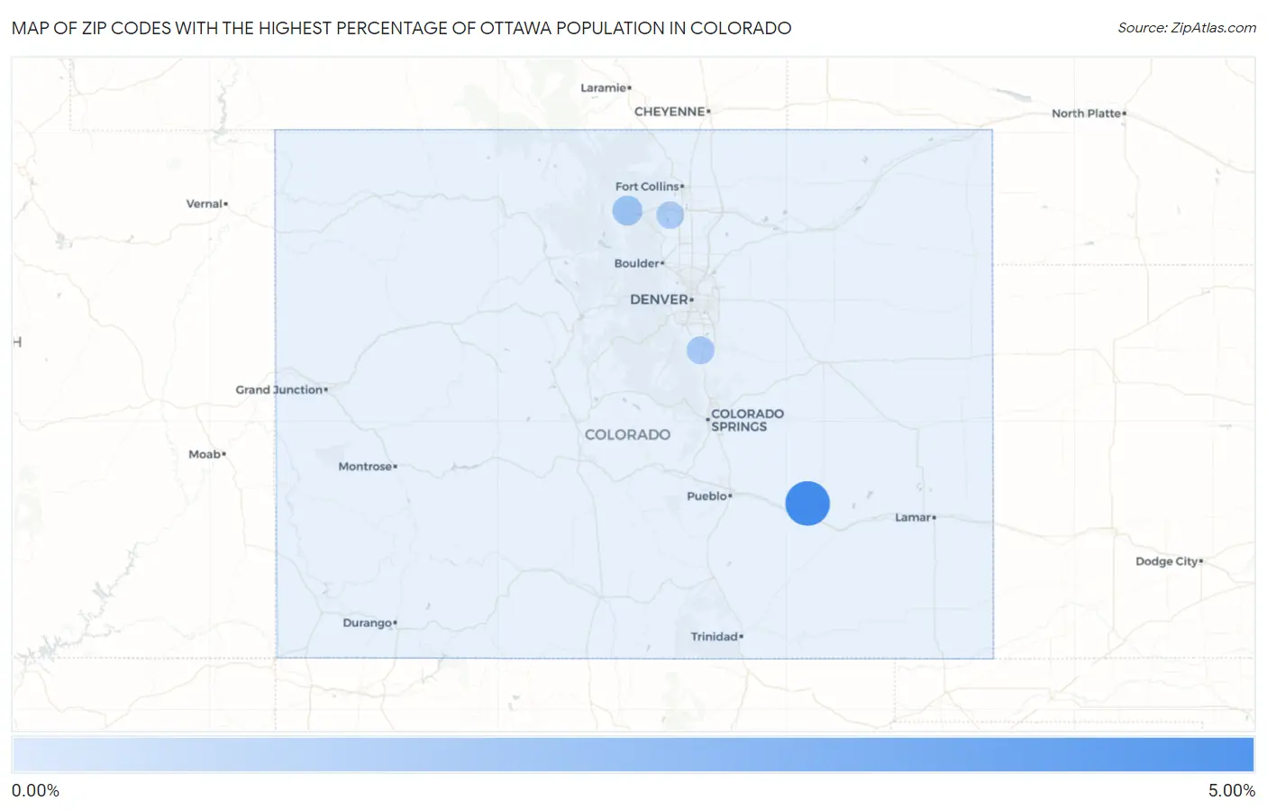 Zip Codes with the Highest Percentage of Ottawa Population in Colorado Map