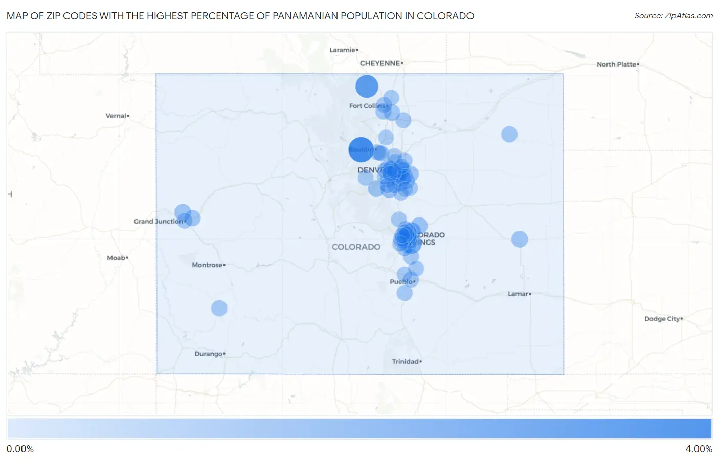 Zip Codes with the Highest Percentage of Panamanian Population in Colorado Map