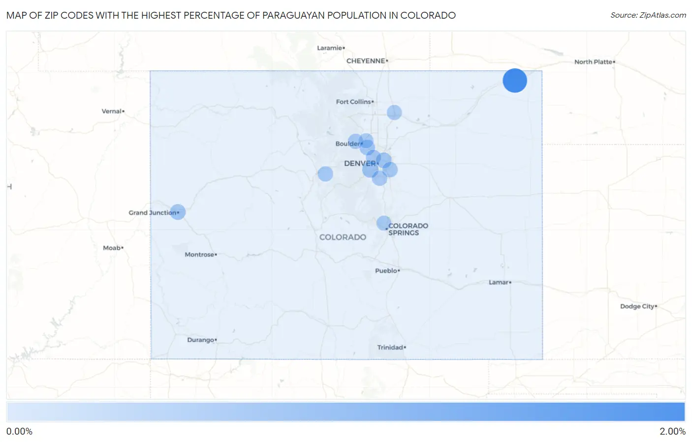Zip Codes with the Highest Percentage of Paraguayan Population in Colorado Map