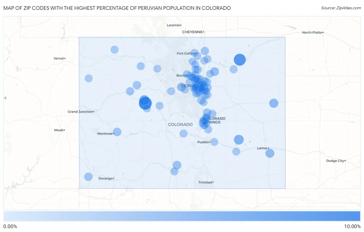 Zip Codes with the Highest Percentage of Peruvian Population in Colorado Map