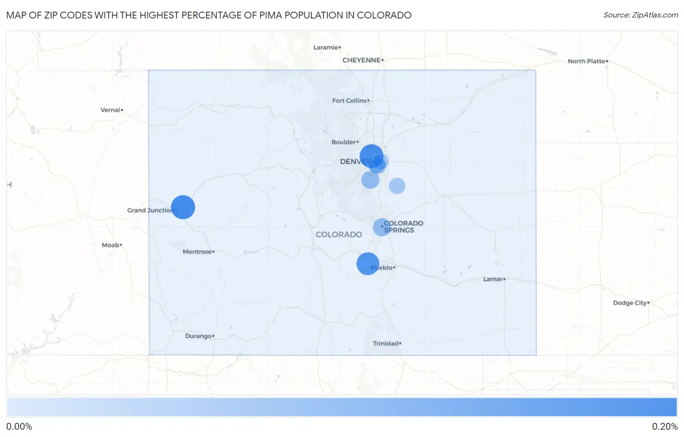 Zip Codes with the Highest Percentage of Pima Population in Colorado Map