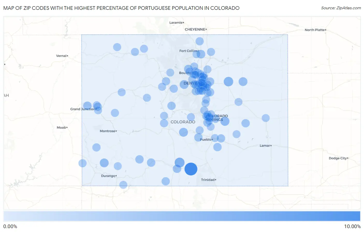Zip Codes with the Highest Percentage of Portuguese Population in Colorado Map