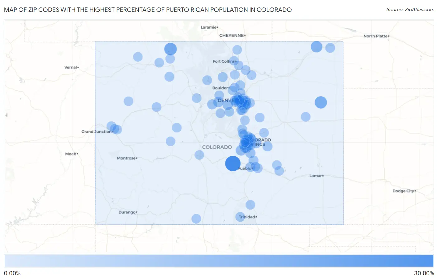 Zip Codes with the Highest Percentage of Puerto Rican Population in Colorado Map