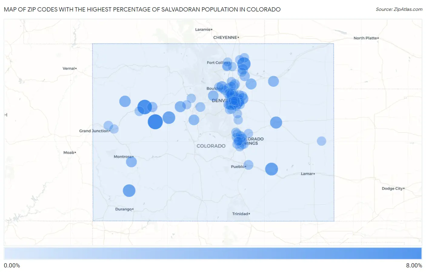 Zip Codes with the Highest Percentage of Salvadoran Population in Colorado Map