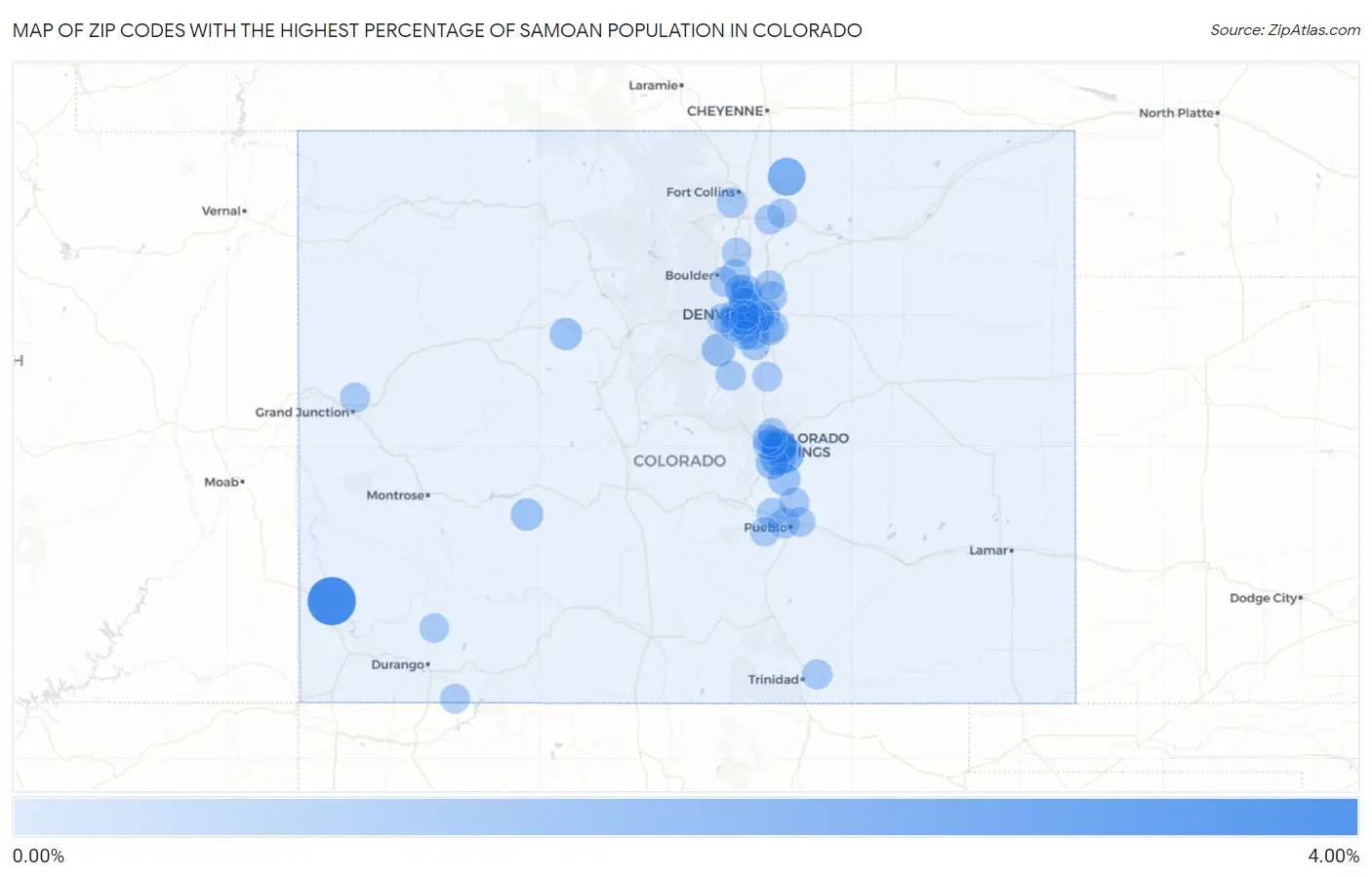 Zip Codes with the Highest Percentage of Samoan Population in Colorado Map
