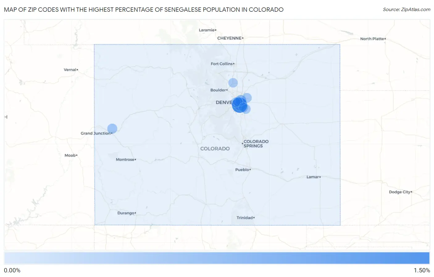 Zip Codes with the Highest Percentage of Senegalese Population in Colorado Map