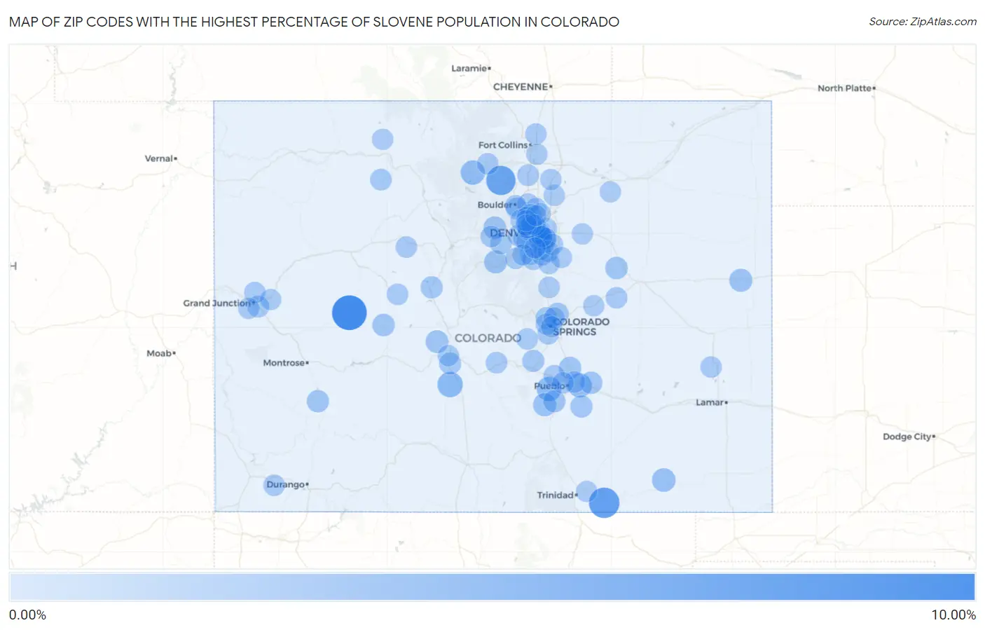 Zip Codes with the Highest Percentage of Slovene Population in Colorado Map