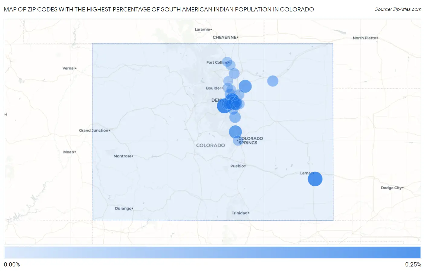 Zip Codes with the Highest Percentage of South American Indian Population in Colorado Map