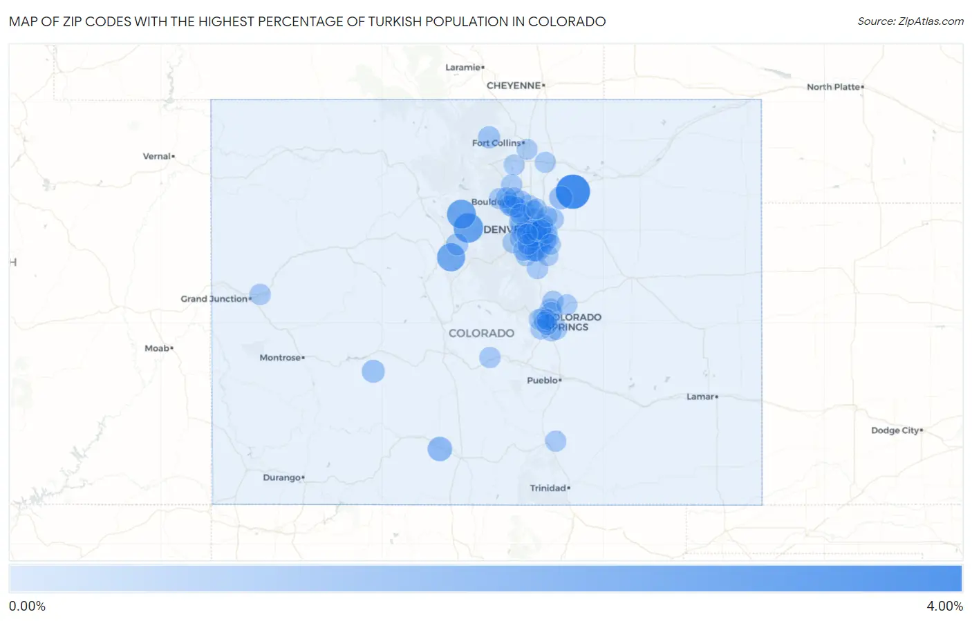 Zip Codes with the Highest Percentage of Turkish Population in Colorado Map