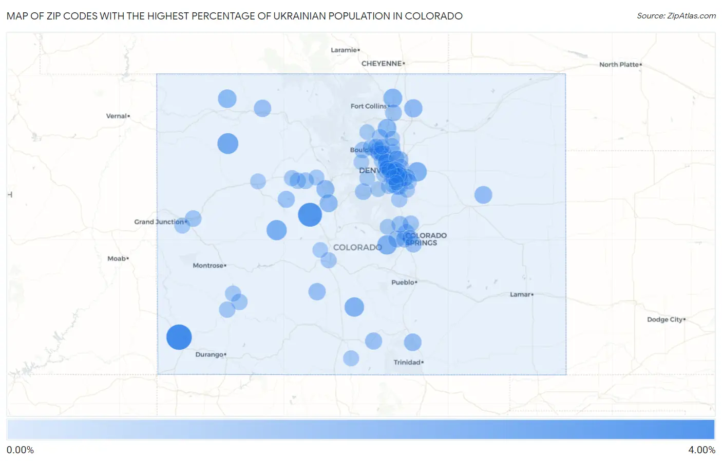 Zip Codes with the Highest Percentage of Ukrainian Population in Colorado Map
