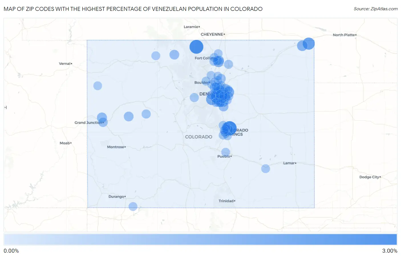 Zip Codes with the Highest Percentage of Venezuelan Population in Colorado Map