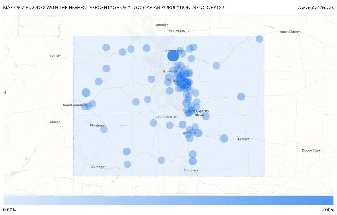 Zip Codes with the Highest Percentage of Yugoslavian Population in Colorado Map