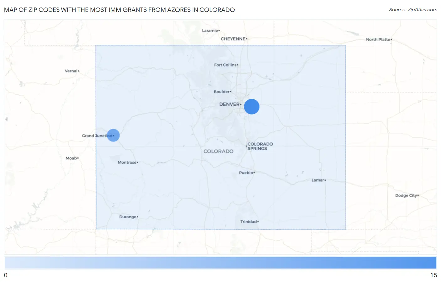 Zip Codes with the Most Immigrants from Azores in Colorado Map