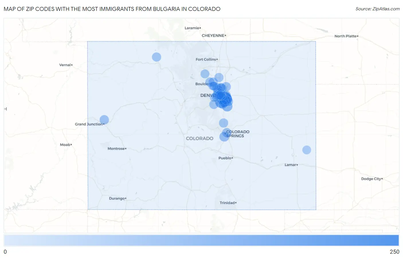 Zip Codes with the Most Immigrants from Bulgaria in Colorado Map