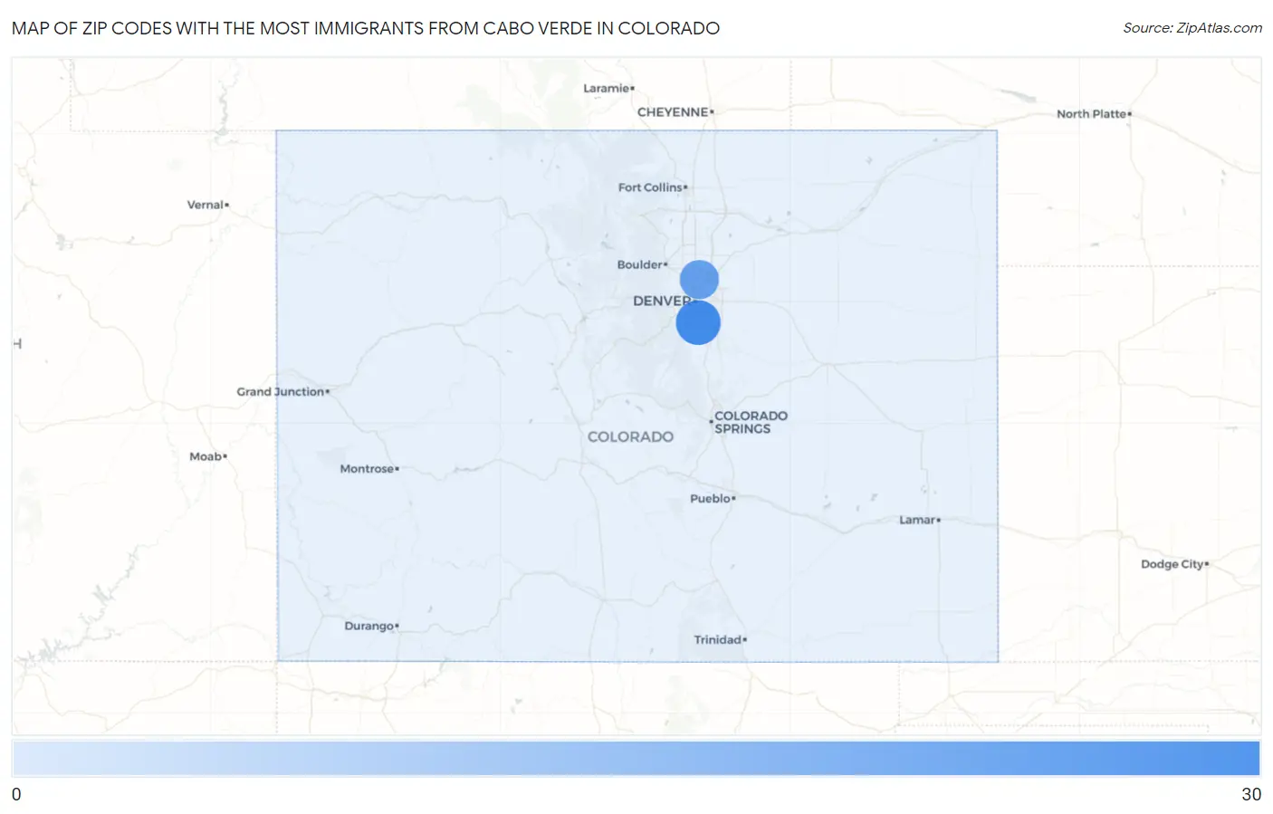 Zip Codes with the Most Immigrants from Cabo Verde in Colorado Map